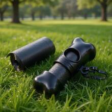 1个黑色骨头形状垃圾袋分配器（含垃圾袋），宠物狗粪便铲，每卷15个垃圾袋/宠物用品 - 查看 1