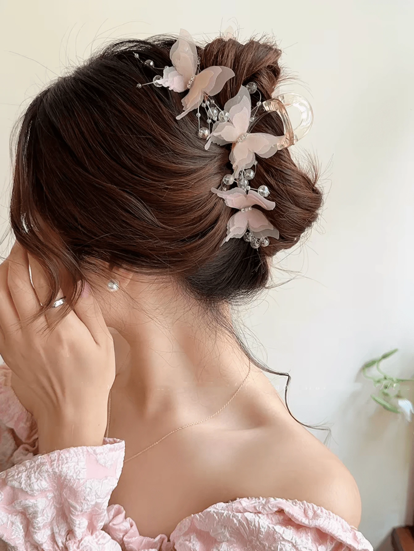 Lightweight Sheer Butterfly Beaded Hair Claw Clip, Atmospheric Spring/Summer Hair Accessory