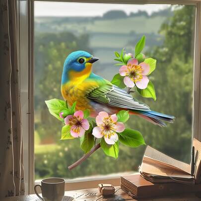 1 pieza Decoración de pared de pájaro de acrílico verde, adecuado para acentos de pared de jardín, sala de estar, dormitorio, fondo de vidrio, diseño plano 2D