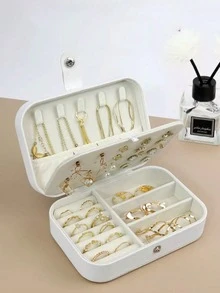 1 pieza Caja de joyería de gran capacidad de piel sintética, estuche de exhibición de joyas, caja de joyería de viaje, caja de joyería a prueba de polvo y agua, caja de joyería para regalo de fiesta, regalo del Día de San Valentín, regalo de cumpleaños para novia - Multicolor - Ver 5