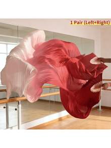 1 Cặp (Trái + Phải) Quạt xếp giả lụa dùng cho múa bụng, quạt dài 1.2m/1.5m/1.8m với nan tre và ren, quạt biểu diễn múa bụng thủ công. - Độ dốc màu đỏ - Xem 1