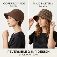 1 chiếc mũ lưỡi trai kẻ caro hai mặt, kiểu dáng cổ điển dành cho người cưỡi ngựa, mũ che nắng dáng suông. - Nhiều màu - Xem 4