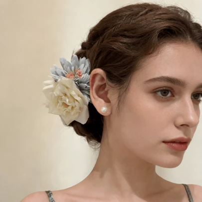 1pc Pink/Blue Rose Flower Hair Clip, Side Clamp Headpiece, Wedding, Anniversary, Flower Field Photo Shoot Accessory, Suitable For Formal Events, Ball, Rose Flower Decor