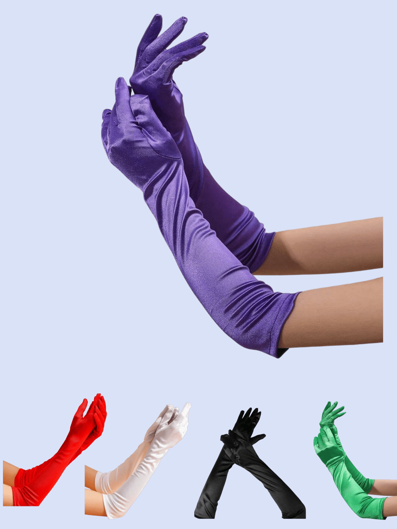 优雅中长款女士缎面性感晚宴派对婚礼手套（1双装）万圣节夏季 - 彩色 - 查看 1