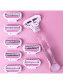 Manual 1 Grip + 4/8 Blade Female Hair Removal Gift For Girls, Essential Travel Item (Blade Body + Head + Storage Box), Barber Shop Beauty Travel Essentials Travel Accessories Travel Necessities, Beach Vacations, Summer Holidays, School Supplies - Upgraded Version - View 3