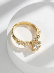 Charm-In 18K Gold Plated Copper Ring Geometric Square Prong Setting Round Cut Cubic Zirconia Engagement Ring For Women Wedding Jewelry - Gold - View 4