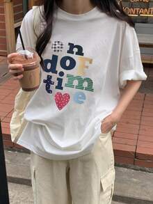Women's Loose Fit Tomato Graphic Print Short Sleeve T-Shirt, Street Style For Summer Casual White - White - View 3