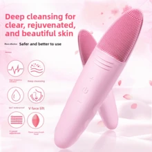 Waterproof Ultrasonic Facial Cleansing Device Electric Silicone Brush For Deep Pore Cleansing Massage Exfoliation And Skin Rejuvenation With Gentle Vibrations For Sensitive Skin - Hồng - Xem 3