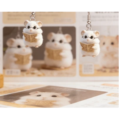 Cute Reading Hamster Acrylic Dangle Earrings, Kawaii Book Lover Resin Drop Earrings, Whimsical Literary Ear Jewelry For Bookworms & Teachers