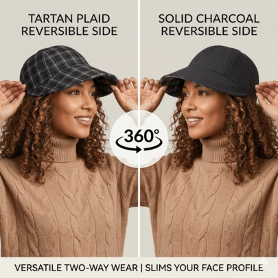 1顶双面格子帽，复古马术风格，修身休闲遮阳帽