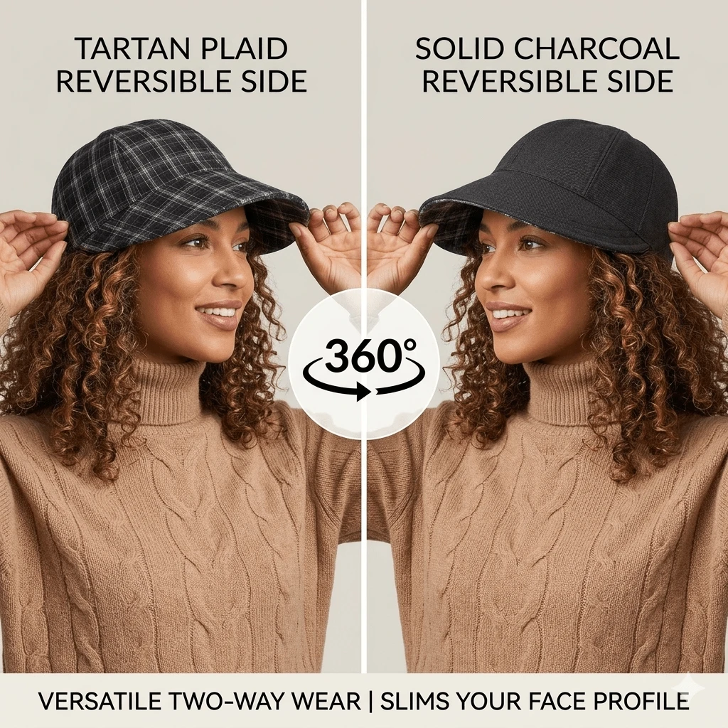 1 chiếc mũ lưỡi trai kẻ caro hai mặt, kiểu dáng cổ điển dành cho người cưỡi ngựa, mũ che nắng dáng suông. - Nhiều màu - Xem 1