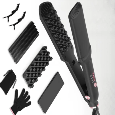3-In-1 Detachable Straight & Curling Iron, Ceramic Core, Removable 3D Grid & Wave Plates, Multi-Temperature Settings, Fast Heating, Ergonomic Design For Easy Styling. PTC LED Ceramic Electric Hair Styling Tool Suitable For All Hair Types, Perfect For Curling And Straightening.