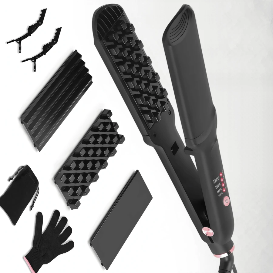 3-In-1 Detachable Straight & Curling Iron, Ceramic Core, Removable 3D Grid & Wave Plates, Multi-Temperature Settings, Fast Heating, Ergonomic Design For Easy Styling. PTC LED Ceramic Electric Hair Styling Tool Suitable For All Hair Types, Perfect For Curling And Straightening.