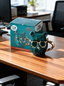 1 pieza Taza con diseño de perro de patrón geométrico de moda, diseño de gafas elegante e interesante, taza de cerámica adecuada para café y té - Multicolor - Ver 4