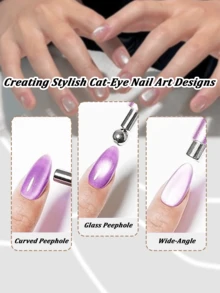 4pcs Cat Eye Magnet Set, Double-Head Cat Eye Magnetic Nail Art Tool, Black Bead-Attracting Nail Magnet Pen & Heart-Shaped Nail Magnet Guides, DIY Nail Art Design For Home & Salon - Multicolor - View 2