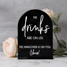 1 Biển hiệu quầy bar in 2D kèm chân đế - "Đồ uống chúng tôi mời, đau đầu là do bạn lo" - Trang trí acrylic hiện đại, thích hợp cho tiệc cưới, lễ cưới, bàn quà tặng cô dâu, không cần điện, lắp đặt trên bàn, trang trí tiệc cưới | Trang trí cưới hiện đại | Biển hiệu acrylic, trang trí cưới, thẻ bàn - Nhiều màu - Xem 3
