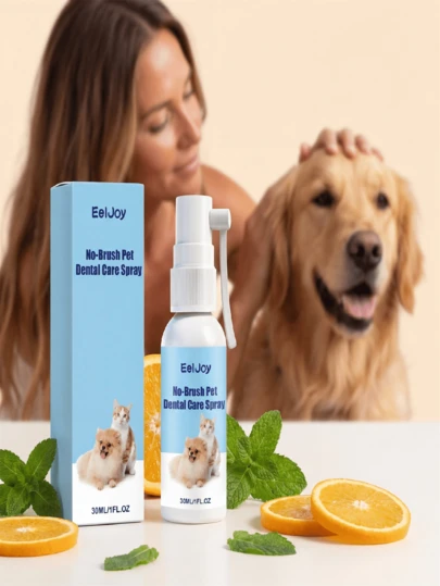 Spray oral para mascotas para eliminar el mal aliento, cuidado oral, eliminar el sarro, prevenir el cálculo dental, ¡refresca el aliento al instante! No se necesita agua ni cepillado, solo rocíe sobre los dientes y las encías, con sabor natural a menta, aceptable para mascotas, promueve la salud de las encías, reduce el riesgo bacteriano, suave y eficaz para todas las razas de cachorros y gatitos