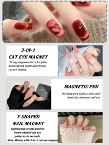 4pcs Cat Eye Magnet Set, Double-Head Cat Eye Magnetic Nail Art Tool, Black Bead-Attracting Nail Magnet Pen & Heart-Shaped Nail Magnet Guides, DIY Nail Art Design For Home & Salon - Multicolor - View 4