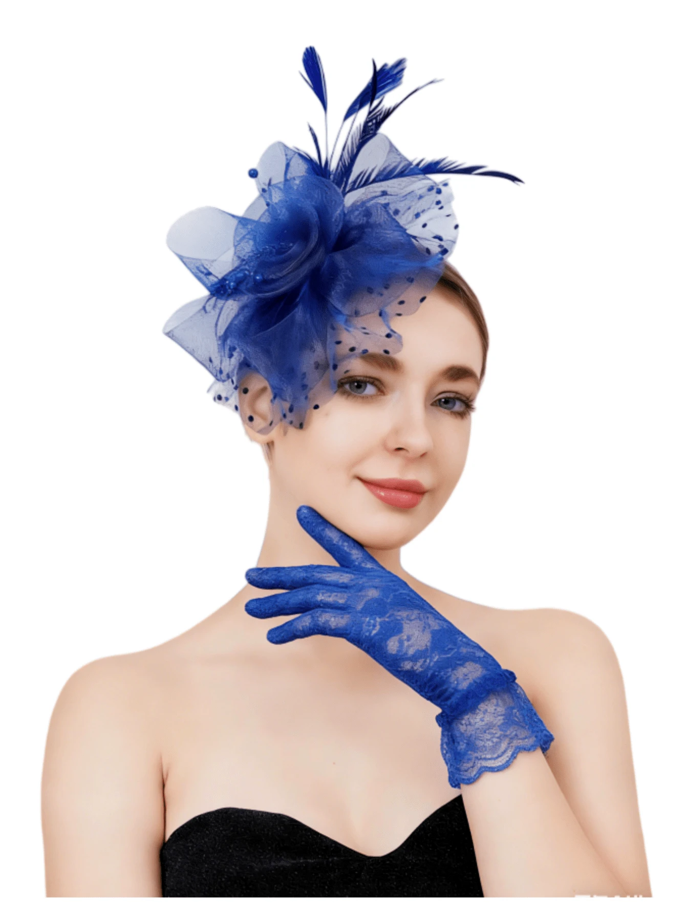 Presilha de chapéu feminina encantadora, acessório de cabelo para casamento/chá da tarde, e luvas curtas com laço de renda, praia, viagem. - A - Ver 1