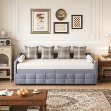 Ausziehbares Schlafsofa 90x200 cm, Tagesbett Ausziehbar Polster Schlafcouch Ausziehbett mit Lattenrost Multifunktionsbett Funktionsbett Daybed für Wohnzimmer Schlafzimmer, ohne Matratze - Grau-B - Übersicht 3