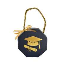 10pcs Graduation Cap Shaped Candy Gift Box Set, Ideal For Packaging Chocolates During Graduation Ceremonies. These Octagonal Mini Handled Gift Boxes Are Perfect For Parties - Multicolor - View 10