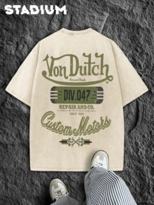 1 PCS [Retro Cotton T-Shirt] High-Quality 100% Pure Cotton Retro Style Printed Men's Off Shoulder Sleeves T-Shirt 230g Thick Heavyweight Washed Short Sleeves, Distressed Pure Cotton Washed Craftsmanship, Spring/Summer/Fall Men Clothes, Regular Fit Shirt, Halloween & Christmas & Thanksgiving Day & Valentine's Day & Pride & Father's Day & Easter & Mother's Day & New Year & Spring Festival, Men's Round Neck Printed Short Sleeve Casual Everyday T-Shirt, They Are Excellent Gifts For Friends And Family, 230g 100% Cotton T-Shirts Feature, A Youthful And Fashionable Design, Graphic Tees Men, Graphic Tees Women, Back To School Shirt, College Essential - 杏色 - 查看 2