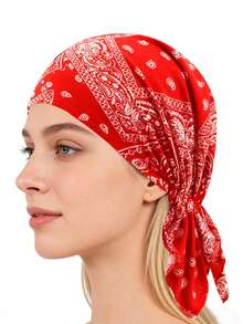 1pc New Cashew Flower Headscarf Hat, Multi-Color Head Wrap Cap, Fashionable Undershirt Short Tail Curved Brimmed Hat,Summer,Beach - Multicolor - View 3