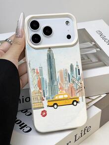 1个极简旅行城市出租车荔枝纹理软质防震防滑手机壳，适用于苹果手机 - 彩色 - 查看 3