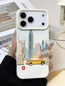 1个极简旅行城市出租车荔枝纹理软质防震防滑手机壳，适用于苹果手机 - 彩色 - 查看 1