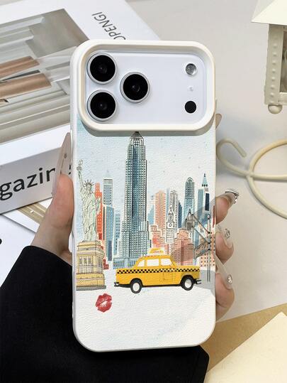 1个极简旅行城市出租车荔枝纹理软质防震防滑手机壳，适用于苹果手机