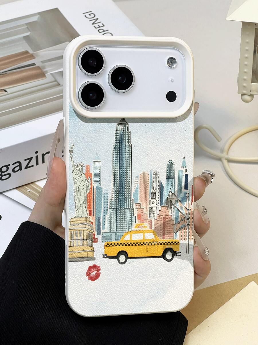 1个极简旅行城市出租车荔枝纹理软质防震防滑手机壳,适用于苹果手机 - 彩色 - 查看 1