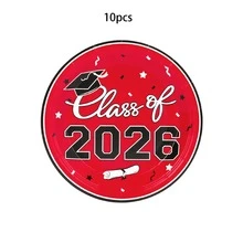 Bộ đồ dùng tiệc tốt nghiệp 10/20/50/80 món năm 2026, bộ đồ ăn tiệc tốt nghiệp màu đỏ dùng một lần gồm đĩa, cốc và khăn giấy để chúc mừng sinh nhật tốt nghiệp. - màu đỏ - Xem 10