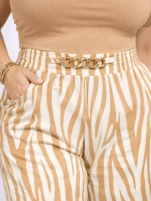 Women's Plus Size Wide-Leg Pants With Print - Comfortable - Màu be - Xem 3