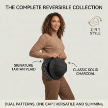 1 chiếc mũ lưỡi trai kẻ caro hai mặt, kiểu dáng cổ điển dành cho người cưỡi ngựa, mũ che nắng dáng suông. - Nhiều màu - Xem 3