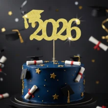 1个2026毕业闪光蛋糕装饰，闪亮金色毕业帽派对装饰，适用于高中和大学庆祝活动，祝贺毕业甜点桌摆件 - 畢業單層大數字 - 查看 11