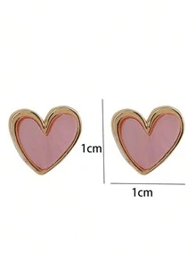 1 Pair Cute & Sweet Petite Heart Shaped Stud Earrings, Suitable For Women's Daily Wear - Multicolor - View 6