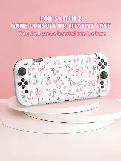 1 Stück grünes Blatt & Kirschblüten Muster Schutzhülle für Nintendo Switch 2 (2025) Spielekonsole, kompatibel mit Switch NS/Switch OLED/Switch Lite, TPU Weichschale, universelle Schutzhülle, Switch Controller Abdeckung, Switch Gaming Zubehör, tragbare Aufbewahrungstasche, stoßfest, kratzfest, stilvolle, tolle Geschenkidee für Familie und Freunde