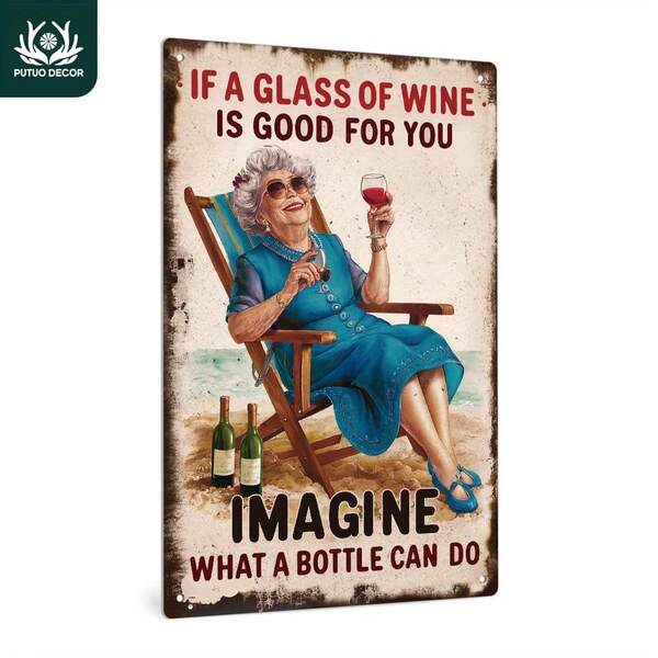 2D Flat Putuo Decor 1pc Vintage Metal Tin Sign, Consider The Benefits Of A Glass Of Wine, Think About What A Whole Bottle Could Achieve, Wall Art For Home, Farmhouse, Club, Man Cave, Bar, Pub, Gift