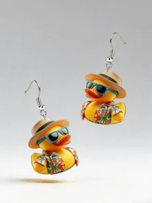 2D Flat, 2pcs Creative Cartoon Duck Acrylic Fashion Glasses Pendant Earrings, Suitable For Daily Wear And Holiday Parties, Ideal Gift For Friends And Celebrations - Duck - View 7