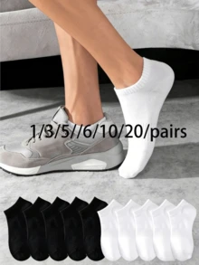 1/5/10双装男士运动袜，白色短袜，吸湿透气，适合网球、羽毛球、跑步、篮球等运动 - 彩色 - 查看 6