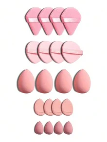 5/10/20/30/40/50/60/80/100pcs Makeup Tool Set Includes: 10pcs Liquid Makeup Sponges + 10pcs Mini Liquid Makeup Sponges + 10pcs Powder & Setting Triangular Puffs + 10pcs Face Makeup Air Cushion Puffs + 10pcs Mini Face Concealer Air Cushion Puffs - Watermelon Pink - View 9