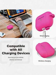 1pc Silicone Case + Track-Shaped Round Buckle Earphone Case Suitable Compatible With Apple 1/2/3, Pro/Pro 2/Pro 3, Anti-Drop Protection, New 4th Generation - Rose Red - View 4