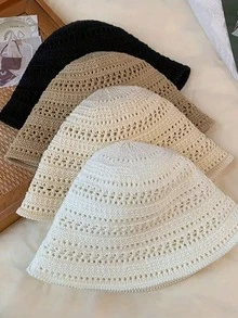 4 opciones de color, Sombrero de cubo para mujer 2026 nuevo verano con diseño calado, sombrero de sol transpirable y ligero, sombrero de cubo de moda - Multicolor - Ver 5