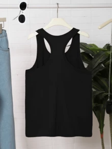 Plastron << Mommy Mode » pour femme, vêtement sans manches imprimé noir et blanc, simple et pratique au quotidien pour les mamans. - Noir - Voir 4