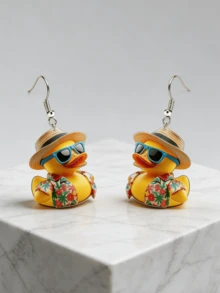 2D Flat, 2pcs Creative Cartoon Duck Acrylic Fashion Glasses Pendant Earrings, Suitable For Daily Wear And Holiday Parties, Ideal Gift For Friends And Celebrations - Duck - View 9