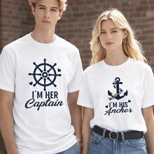 Camiseta con estampado gráfico de "Soy su capitán, soy su ancla" para parejas. Ideal para uso diario, regalos de cumpleaños, regalos de Halloween o como camiseta conmemorativa para amigos o seres queridos. También adecuada como suéter. Entrega rápida. - Hombre Blanco - Ver 6