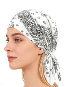 1pc New Cashew Flower Headscarf Hat, Multi-Color Head Wrap Cap, Fashionable Undershirt Short Tail Curved Brimmed Hat,Summer,Beach - Multicolor - View 2