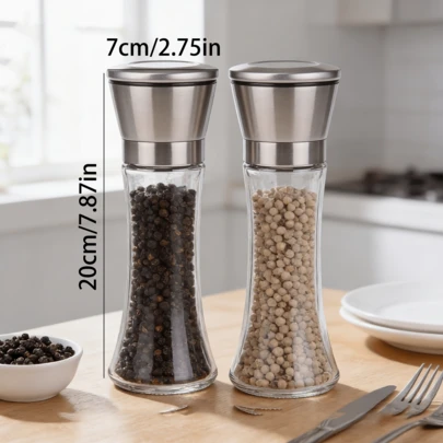 1 hũ thủy tinh trong suốt có nắp bằng thép không gỉ, đựng tiêu Tứ Xuyên và muối biển thủ công, máy xay cà phê và tiêu, thích hợp cho nhà bếp, phòng ăn, lưu trữ đồ dùng nhà bếp và dụng cụ nhà bếp.