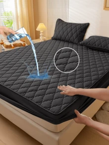 1pc Fitted Sheet, Bedding, Mattress Protector, Bed Cover, Diamond Check Fitted Sheet, Room Decor, Cozy Home Textile, Breathable And Anti-Pilling Mattress Protector, Fall Decor, Halloween Decor, Solid Color Diamond Bed Cover, Bedroom Decoration, Decorative Bed Spread Bed Cover For Bedroom Dorm, Fits For All Size Beds-Twin, Full, Queen, King, Suitable For All Seasons, Halloween Gift, Machine Washable, Pillow And Pillowcase Not Included - màu đen - Xem 1