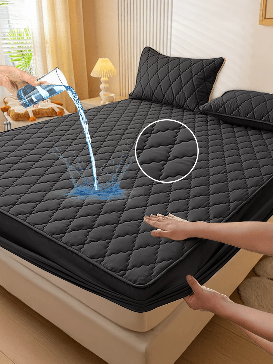 1pc Fitted Sheet, Bedding, Mattress Protector, Bed Cover, Diamond Check Fitted Sheet, Room Decor, Cozy Home Textile, Breathable And Anti-Pilling Mattress Protector, Fall Decor, Halloween Decor, Solid Color Diamond Bed Cover, Bedroom Decoration, Decorative Bed Spread Bed Cover For Bedroom Dorm, Fits For All Size Beds-Twin, Full, Queen, King, Suitable For All Seasons, Halloween Gift, Machine Washable, Pillow And Pillowcase Not Included - màu đen - Xem 1